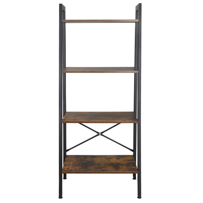 4 Shelf Brown Ladder Bookshelf Minimalist Style Storage Rack Plant