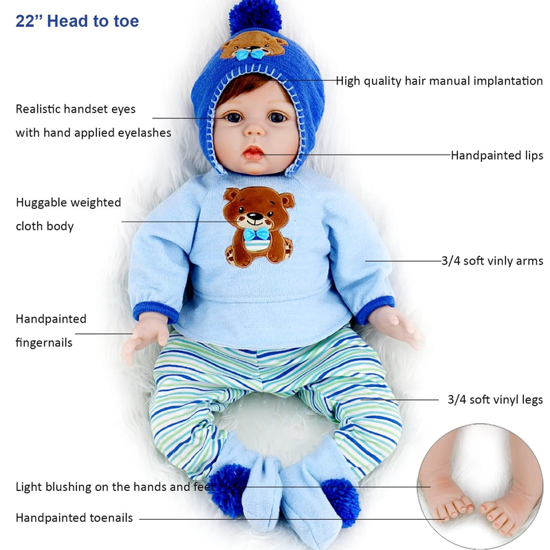 Aori Reborn Baby Dolls Boy 22 Inch Realistic Lifelike Newborn Baby Doll with ...