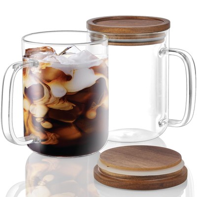 Clear Coffee Cups With Acacia Wood Lid, Large Coffee...
