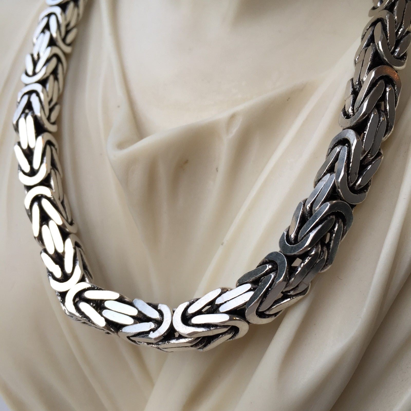 Pre-owned Handmade 8mm 925 Sterling Silver Bali Byzantine Viking Chain Necklace 149 Gr 20 Inch