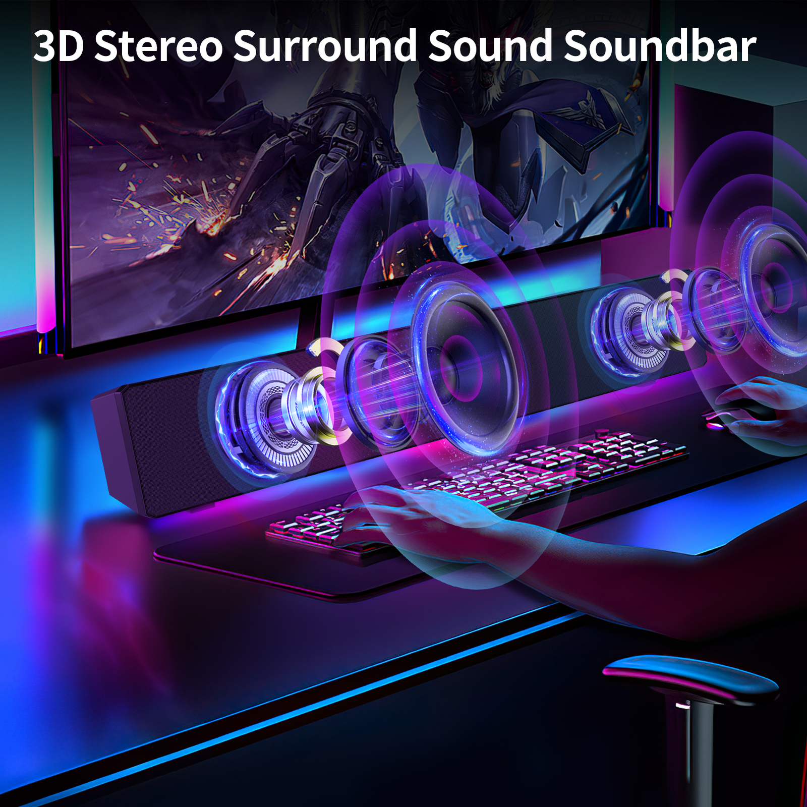 Wireless Surround Sound Bar 4 Speaker System BT Subwoofer TV Home Theater
