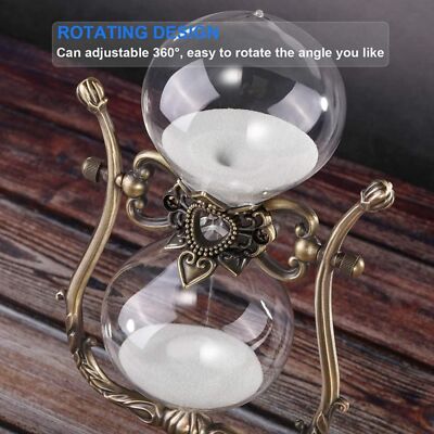 Hourglass Sand Timer 15 Minute, Vintage Flower Rotating Antique Brass Frame