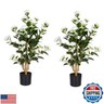Romantic Season 2Pack Artificial Camellia Tree 3FT, White Faux Camellia Plant Fake Potted Camellia Flower Tree Plastic Camellia Tree for Modern Home Office Living Room Floor Décor Indoor