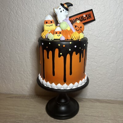 GHOULISH Orange Halloween  24 Faux Cake W/ Ghosts Pumpkins Macarons Tabletop NWT