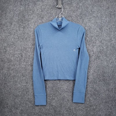 American Eagle Outfitters Knit Top Womens M Medium Blue Mock Neck Waffle Ribbed