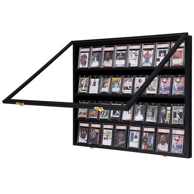 36 Graded Baseball Sports Card Display Case For Collectibles Black Wall Mount