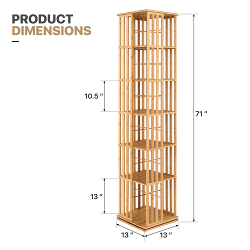 Natural Bamboo [ROTATABLE BOOKSHELF] 6 Tiers Open Shelving Magazine Storage Rack