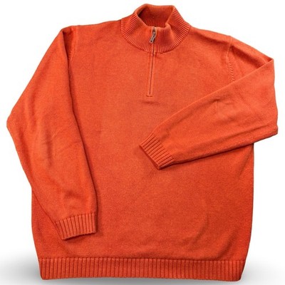 LL Bean Quarter Zip Sweater Mens L Orange Excellent 100% Cotton Pullover Knit