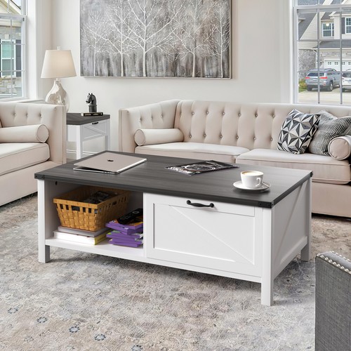 Rustic Farmhouse Coffee Table with Storage Center Cocktail Table For Living Room
