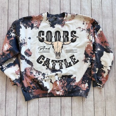 Coors & Cattle Women's Western Cowhide Bleached Crewneck Sweatshirt