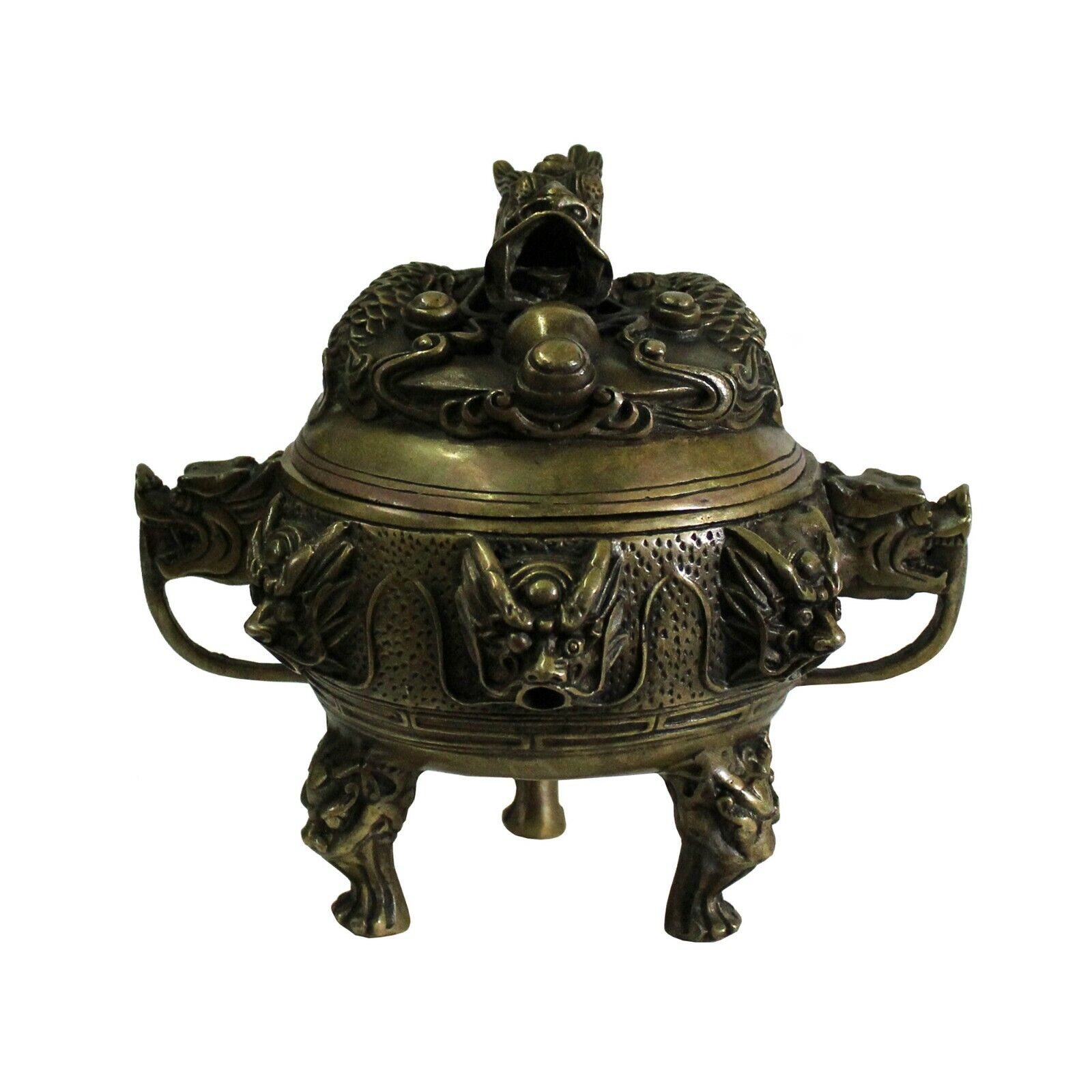 Chinese Brown Dragon Head Lid, Dragons Bronze Incense Burner ws420S Chinese Brown Dragon Head Lid, Dragons Bronze Incense Burner ws420S
