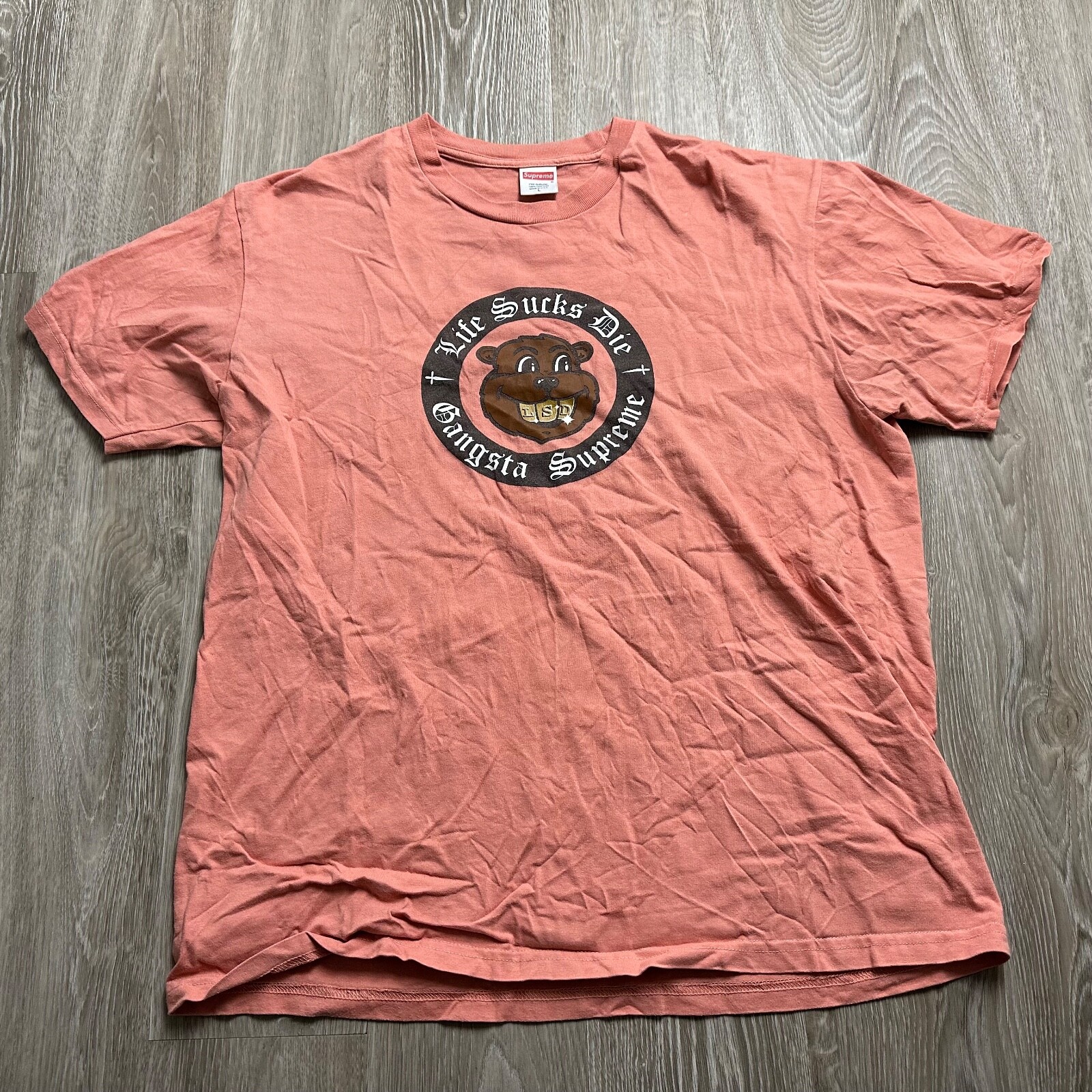

Supreme FW18 Life Sucks Die Beaver Logo Терракотово-розовые оранжево-коричневые мужские большие, Розовый