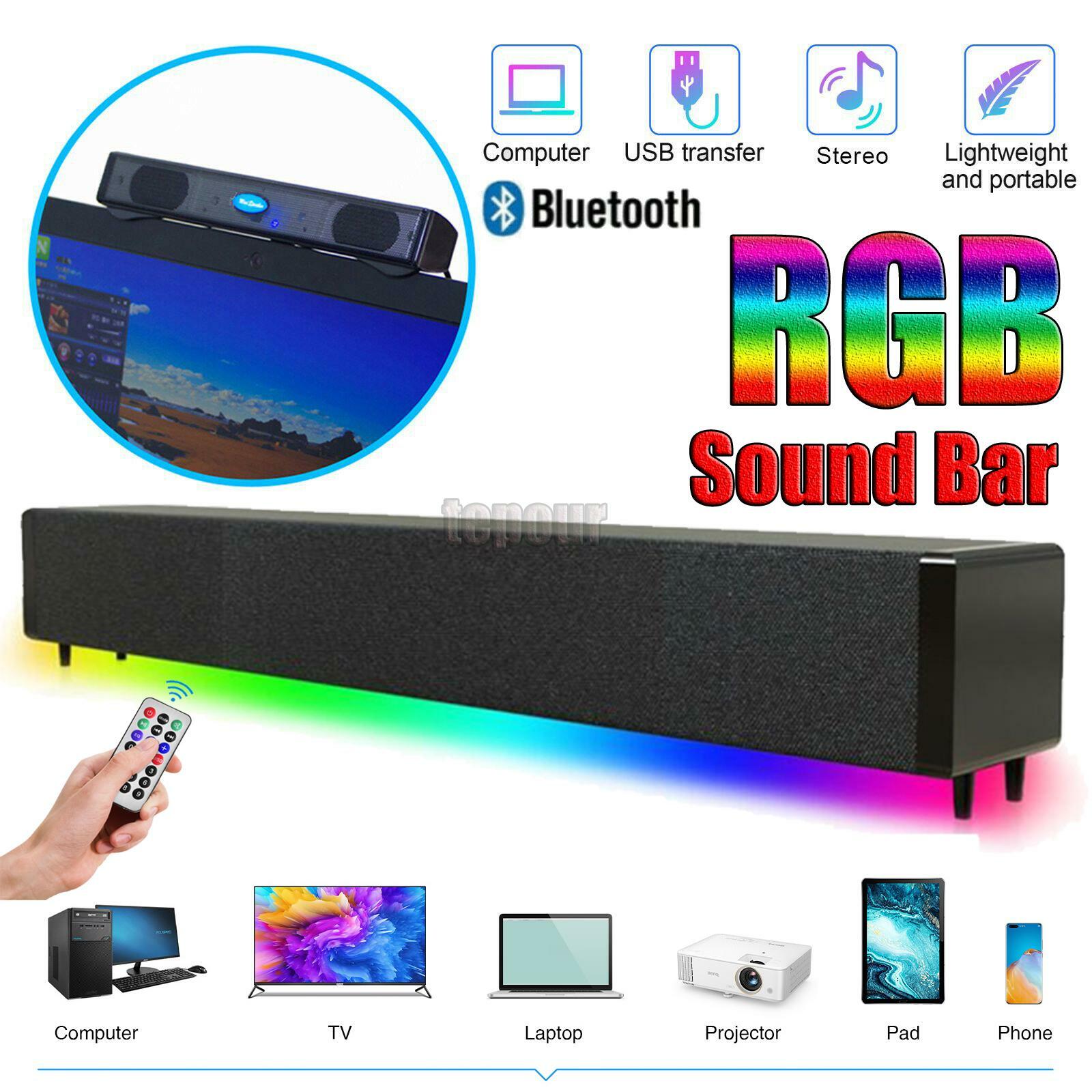 RGB Wireless USB Bluetooth Sound Bar with Remote & RCA AUX Connection for TV PC