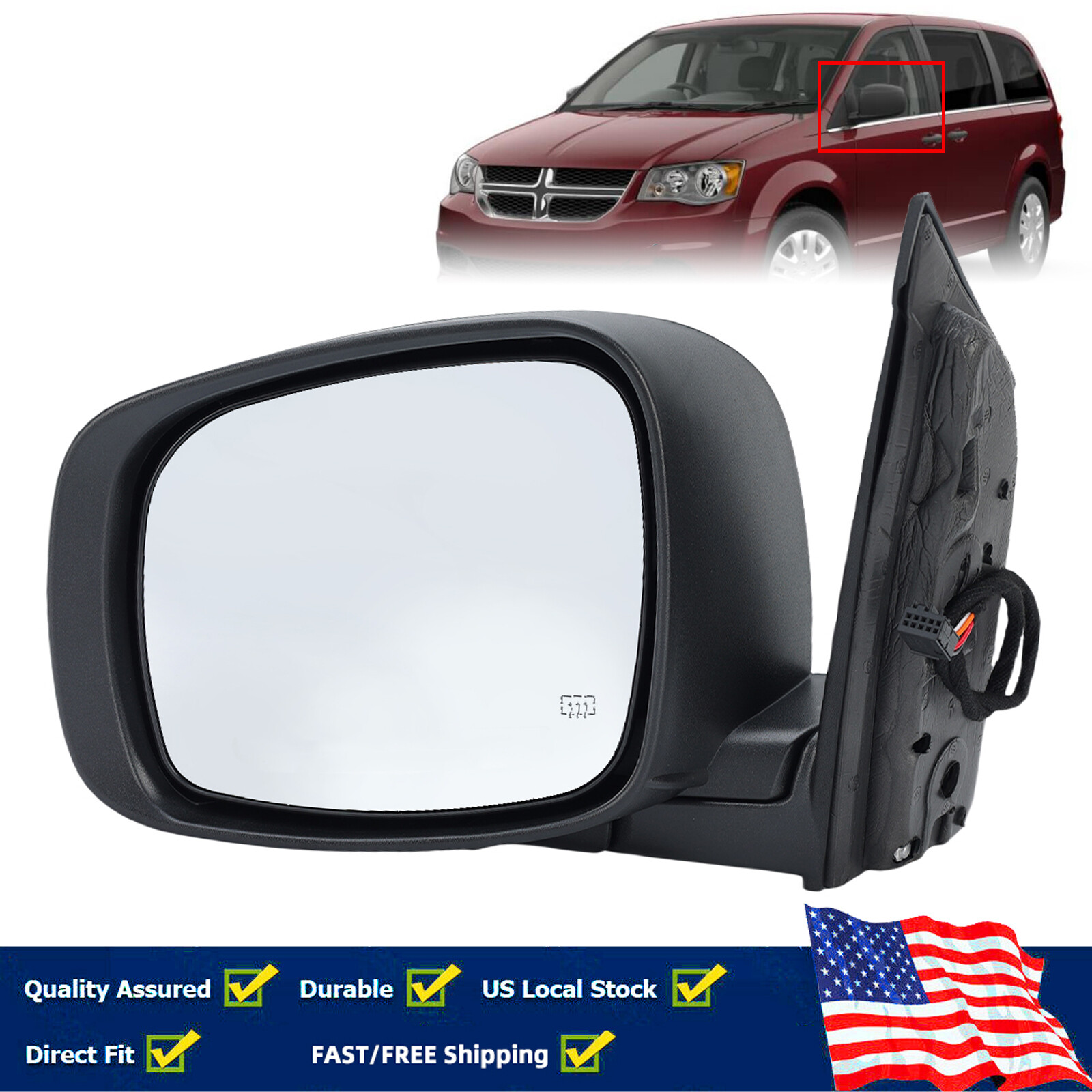 Текстурированное Черное Левое боковое зеркало в сборе для Dodge Grand Caravan Town & Country