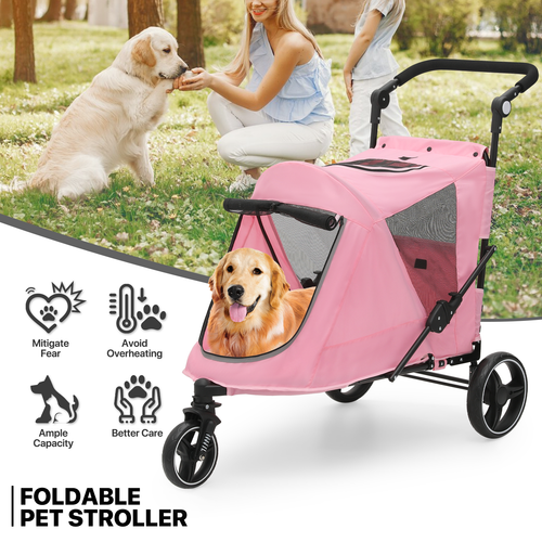Foldable Dog Stroller Pet Cat Travel Carrier Cart w/Skylight+Foot Activated Lock