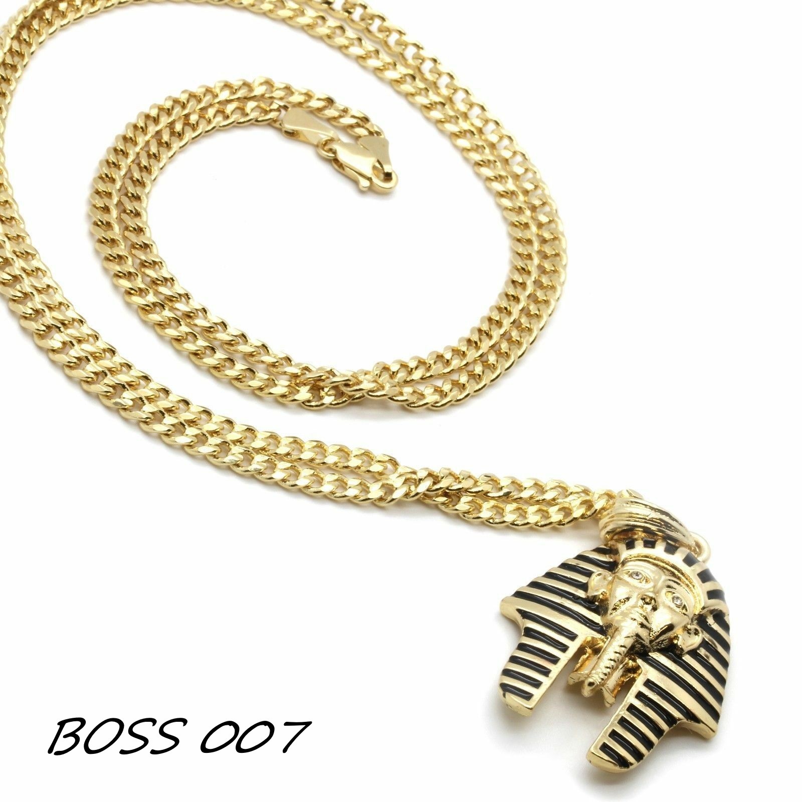 BREND 14k Gold Plated Black Stripe Micro Pharaoh Pendant Hip Hop 30