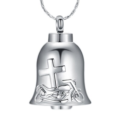 Motorcycle Cross Print Bell Urn Pendant Necklace for Cremation Ashes Jewelry