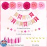 Pink Birthday Party Decorations for Women Girls, Foil Confetti Rose Gold Hot Pink Balloons Happy Birthday Banner Fringe Curtains Butterfly Decor Circle Dots Tassels Pompoms Mothers Day Party Supplies