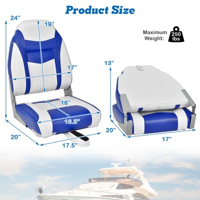 2 Pack High Back Folding Boat Seats with Sponge Cushion & Flexible Hinges
