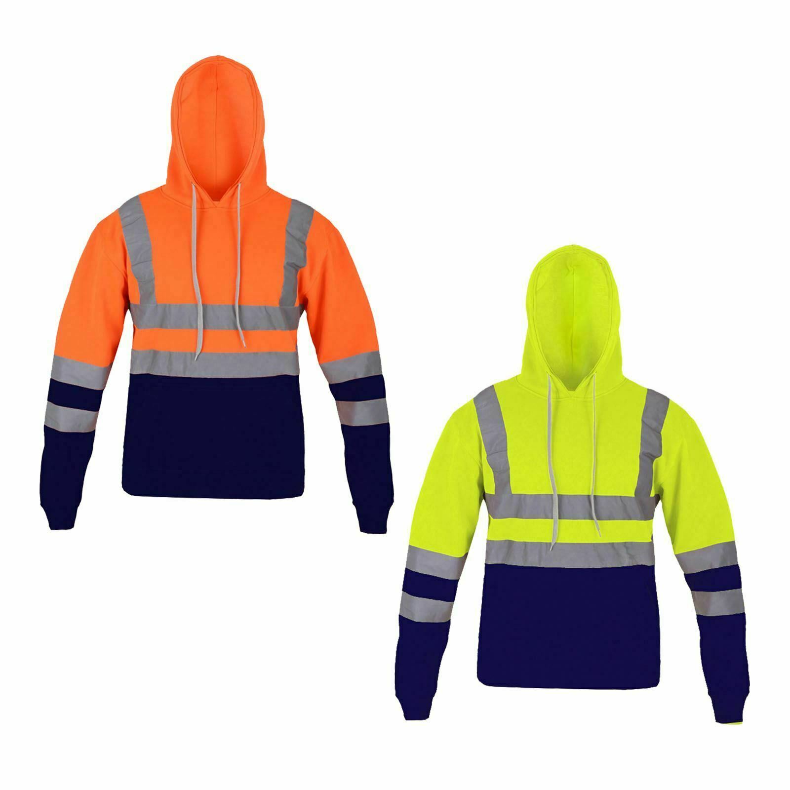 Mens 2 Tone Hi Viz Visibility Hoodie Hi Vis Reflective Workwear Pullover