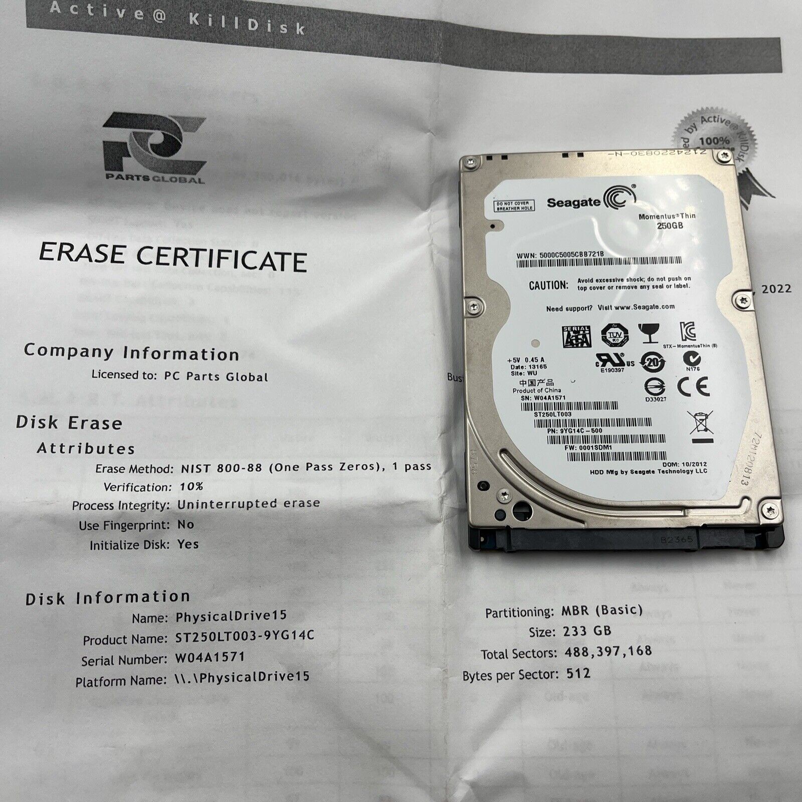 Seagate ST250LT003 9YG14C-030 0001DEM1 (W040) WU China 250gb 2.5" Sata
