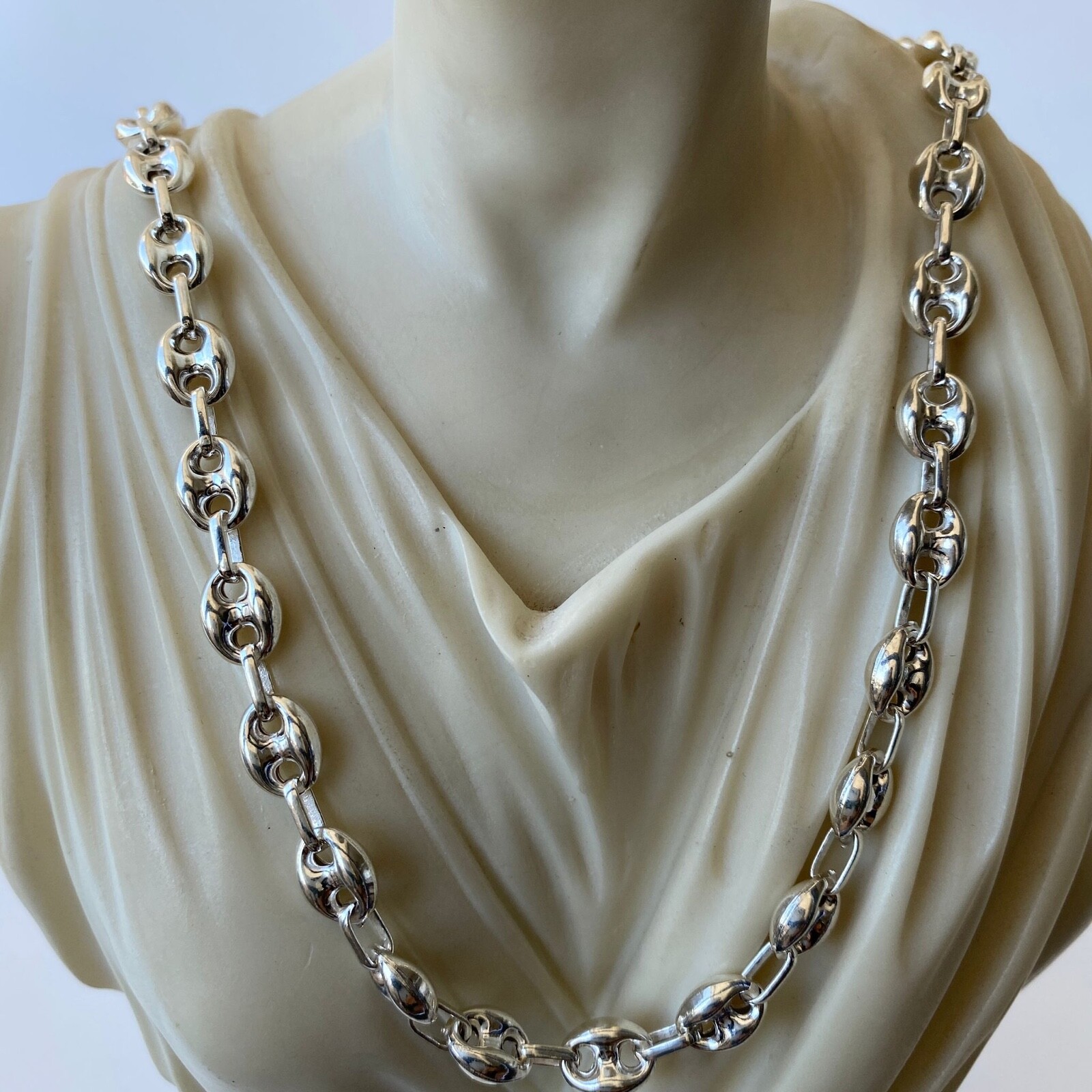 Pre-owned Handmade Mens Puffed Mariner Chain Necklace Hollow 9mm 61gr 925 Silver Sterling 36"