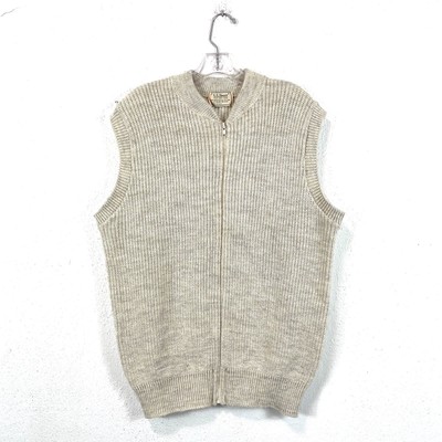 Vintage 1970s LL Bean High Trek Yarn Oatmeal Zip Front Sweater Vest Size Large