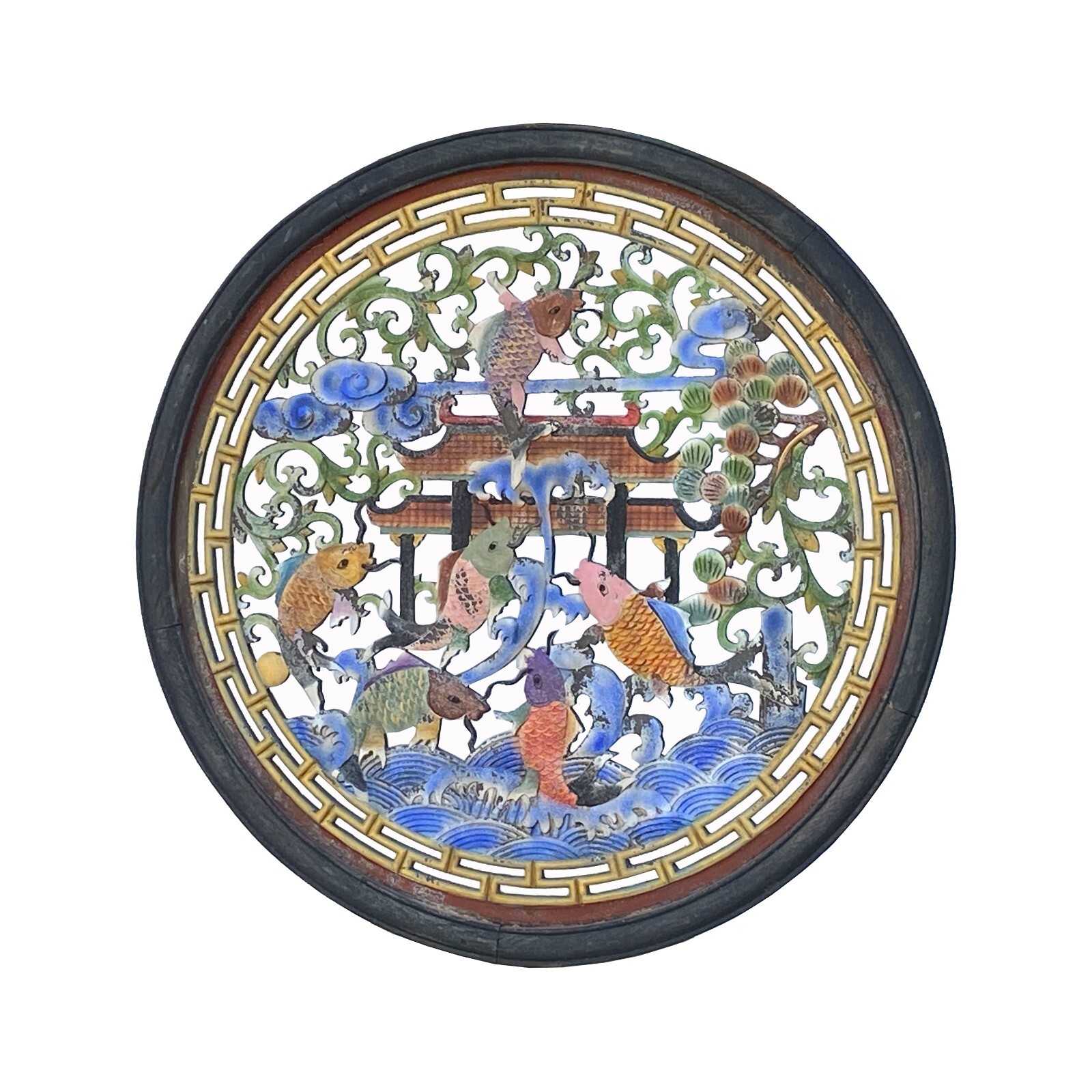 Chinese Matte Chalk Color Round Flower Fishes Wood Wall Panel ws2161S Chinese Matte Chalk Color Round Flower Fishes Wood Wall Panel ws2161S