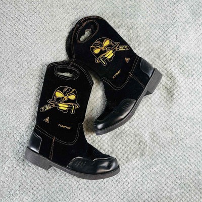 Black Funky Faux Suede Super Lightweight Yellow Western Country Goth Boots 43/10