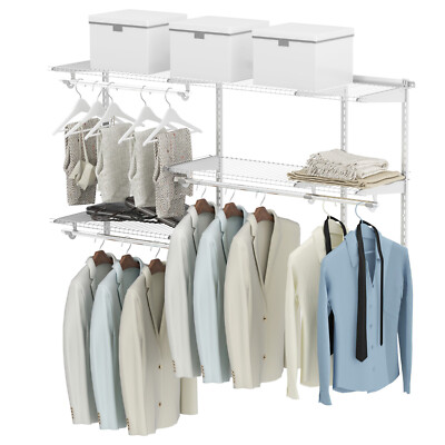 Custom Closet Organizer Kit 3 to 5 FT Wall-mounted Closet System w/Hang Rod