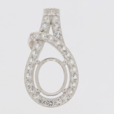 MTO Sterling Silver Semi Mount Pendant Setting Oval OV 11X9mm Halo Topaz PJC4