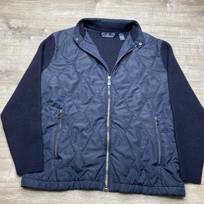 Hart Schaffner Marx Jacket Mens L Navy Quilted Merino Wool Hybrid Full Zip Coat
