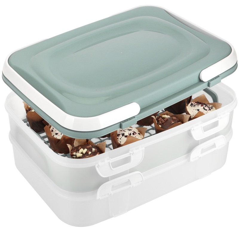 Partycontainer Mit 2 Etagen Und Hebeeinsatz - Kuchen Transportbox - TÃ¼Rkis