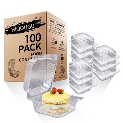 100 PCS Plastic Hinged Take Out Containers Clamshell Take Out Tray Clear Pla