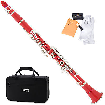 Color:Red:Mendini Black Blue Green Pink Purple Red White Bb Clarinet +CareKit+11Reeds+Case
