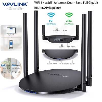WAVLINK WiFi 5 Router Dual Band Gigabit Wireless Internet Router AP Repeater
