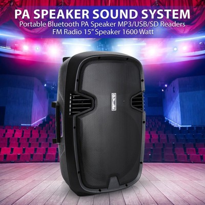 Pyle Portable Bluetooth PA 15’’ Speaker System, 1600 Watt, Rechargeable Battery