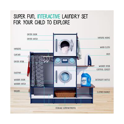 Lil’ Jumbl Kids Washer and Dryer Playset, Wooden Children's Pretend Laundr