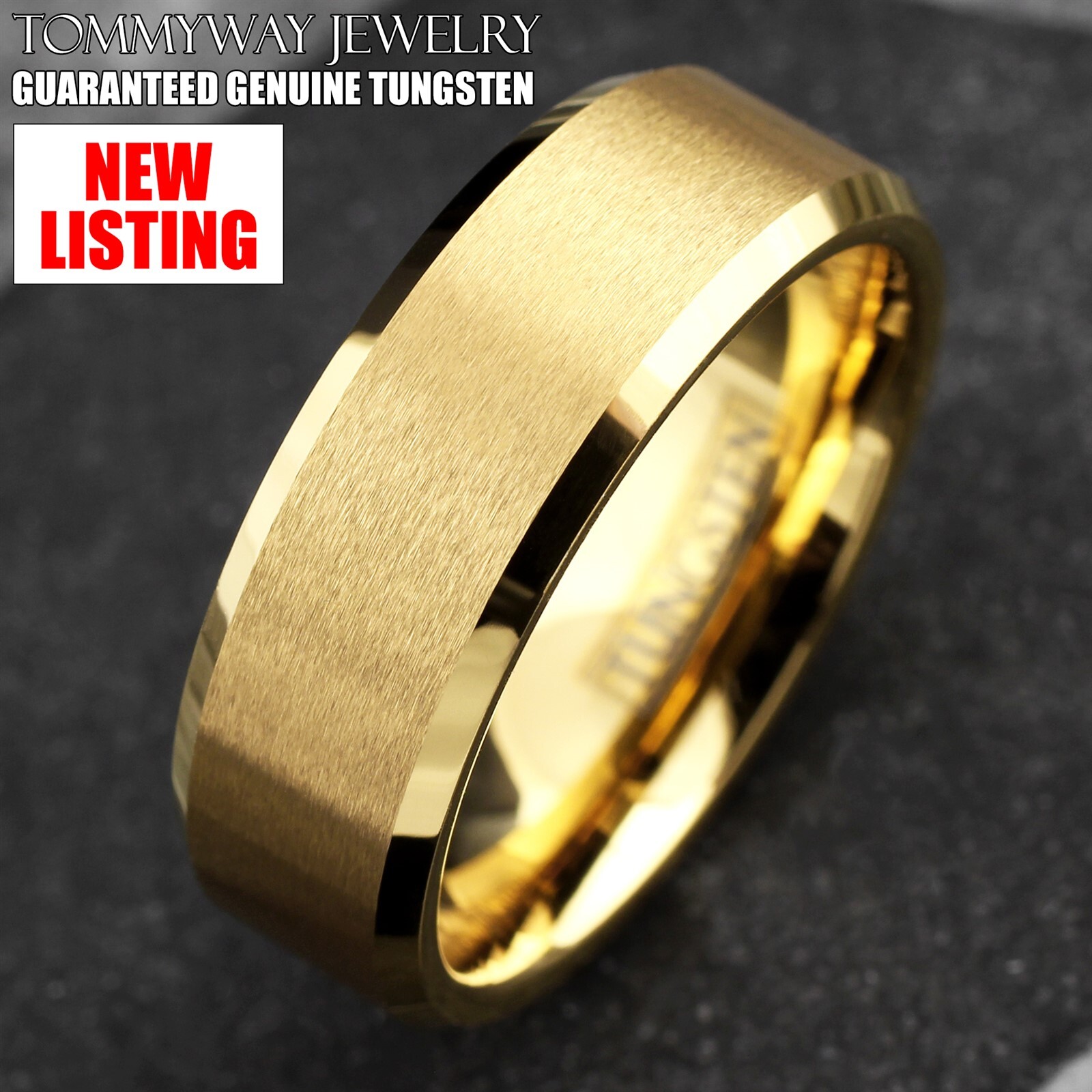 6/8mm Tungsten Carbide Men's Gold Plated Brushed Wedding Band Ring