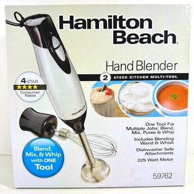 Hamilton Beach 2 Speed Hand Blender & Whisk Attachment 225 Watts 59762 NEW Box