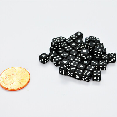 50pcs 5mm Six Sided D6 .197 Inch Die Small Tiny Mini Miniature Black Dice w/ Bag