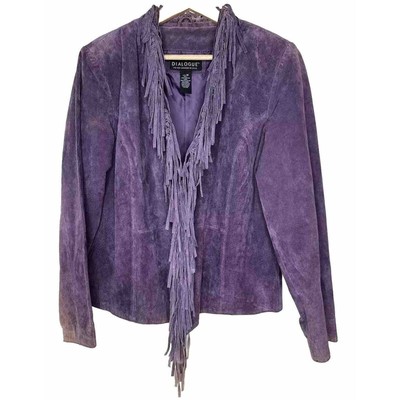 Dialogue Womens Leather Suede Fringe Jacket Purple Western Cowgirl Size Medium