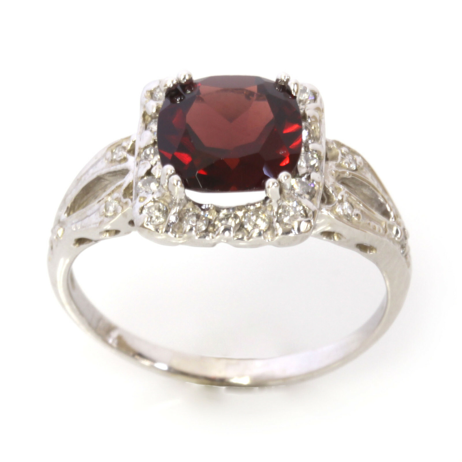 Pre-owned Jewelry By Arsa 2.6 Ctw Natural Red Garnet & Diamond Solid 14k White Gold Square Engagement Ring