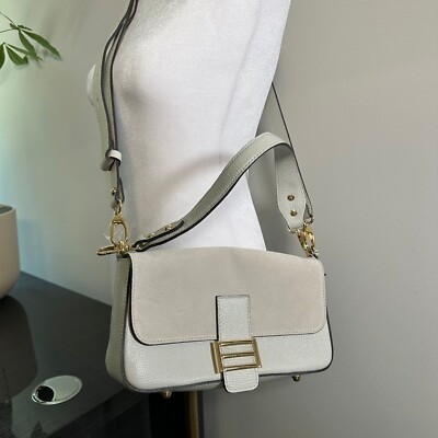 NWT DIVINA FIRENZE ABBIS Italy Leather White Latte Flap Crossbody Handbag