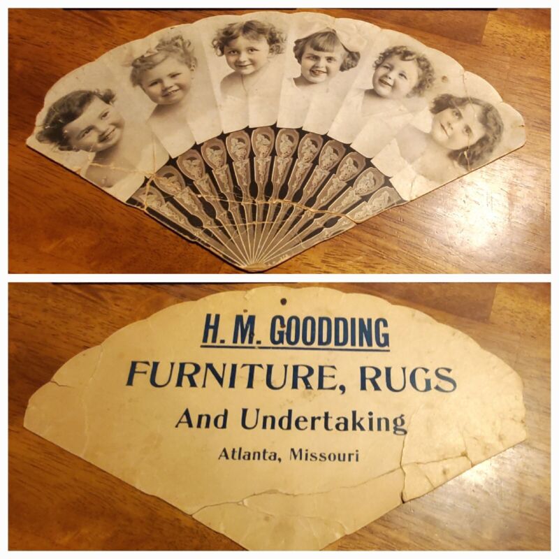 Vtg 1912-26 ADVERTISING HAND FAN-H. M. Gooding Atlanta MO-Furniture-Funeral Home