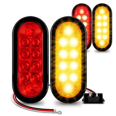 6'' Oval 2 Red + 2 Amber LED Boat Trailer Tail Light Kit Sealed Grommet Plug DOT