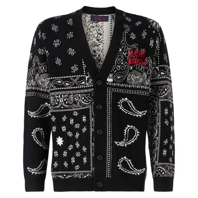 Pre-owned Mc2 Saint Barth Bandanna Knitted Cardigan With Saint Barth Embroidery In Black