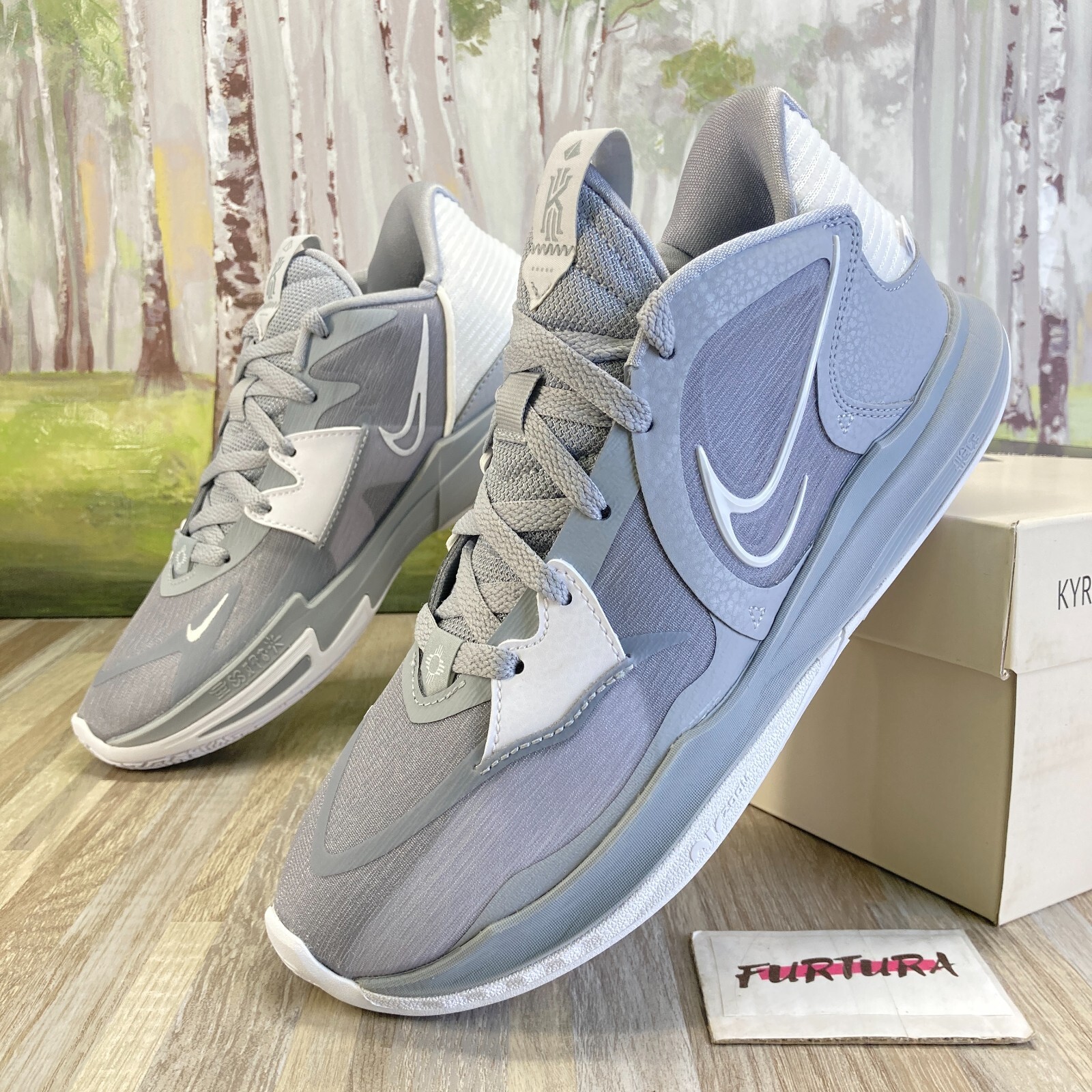 grey and white kyrie 5