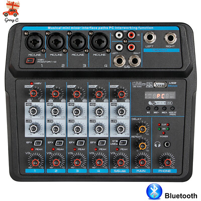 6 Channel Live Studio Audio Mixer USB Bluetooth DJ Sound Mixing Console Amplifie