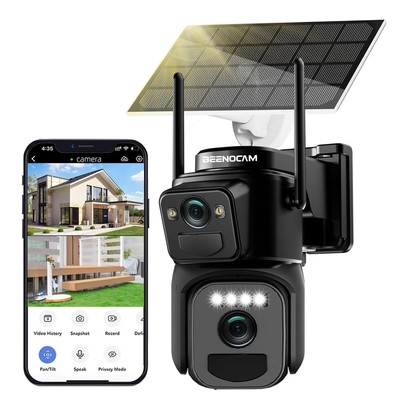 [Dual Lens Linkage 2K Solar Security Camera Wireless Outdoor, 360°PTZ Dome Ca...
